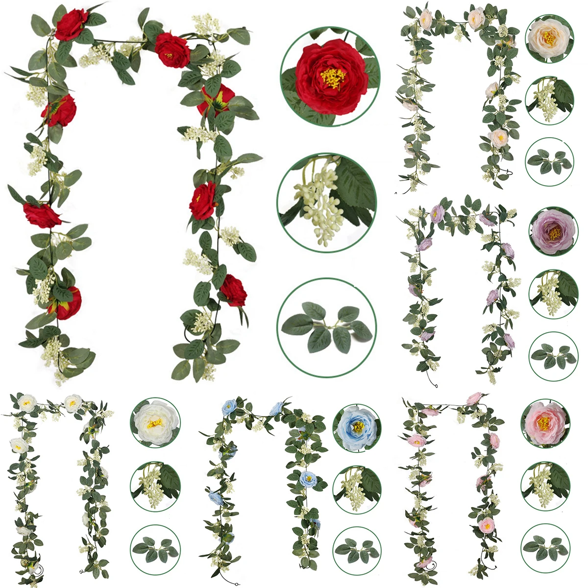 

LuanQI 180cm Silk Artificial Spring Camellia Vine High Quality Rose ivy DIY Wreath For Home Wall Background Wedding Decortions