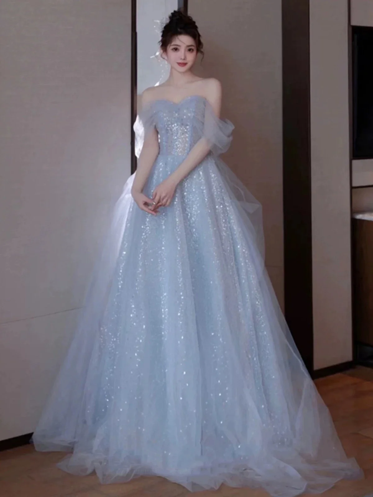 One-shoulder elegant high-end host adult ceremony birthday graduation art exam evening dress
