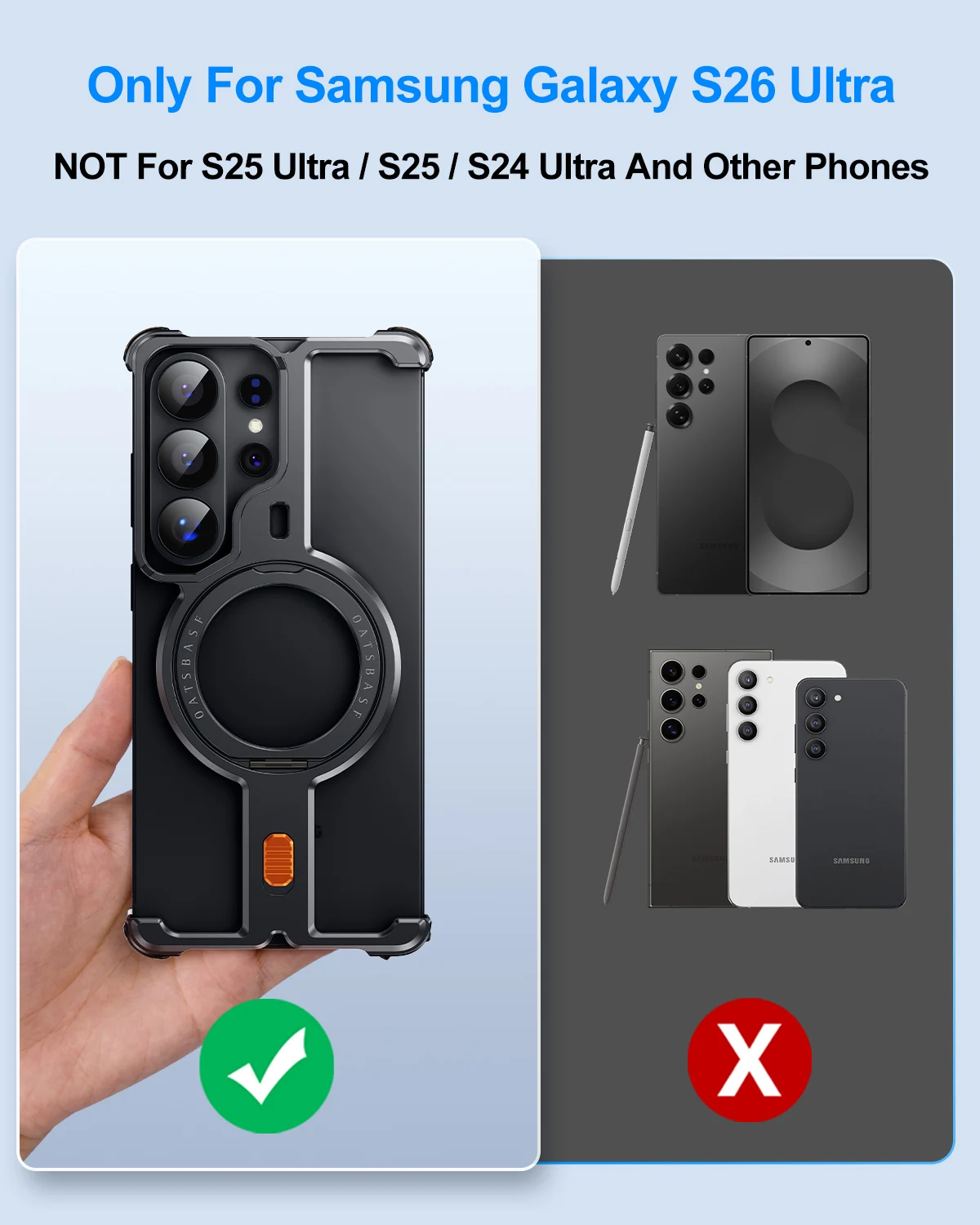 Eary Metal Frameless Shockproof Phone Case with 360° Rotatable Magnetic Kickstand