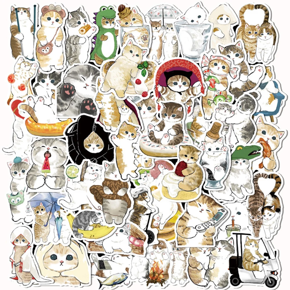 

10/30/50pcs Funny Kawaii Cat Cartoon Sticker Cute Animal Decals Kids Toys DIY Laptop Scrapbook Phone Suitcase Stationery Sticker