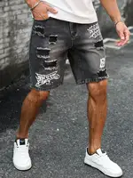 Short en détresse pour hommes, jeans à la mode, style décontracté d'été, taille moyenne, couleur claire, tissé, vente en gros 5
