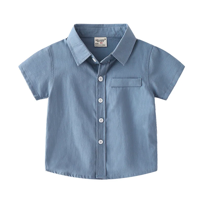 Children's Summer Clothing 2-7Y Baby Cotton Short Sleeved Shirt for Boys Monochromatic Lapel Design Casual Short Sleeved T-shirt