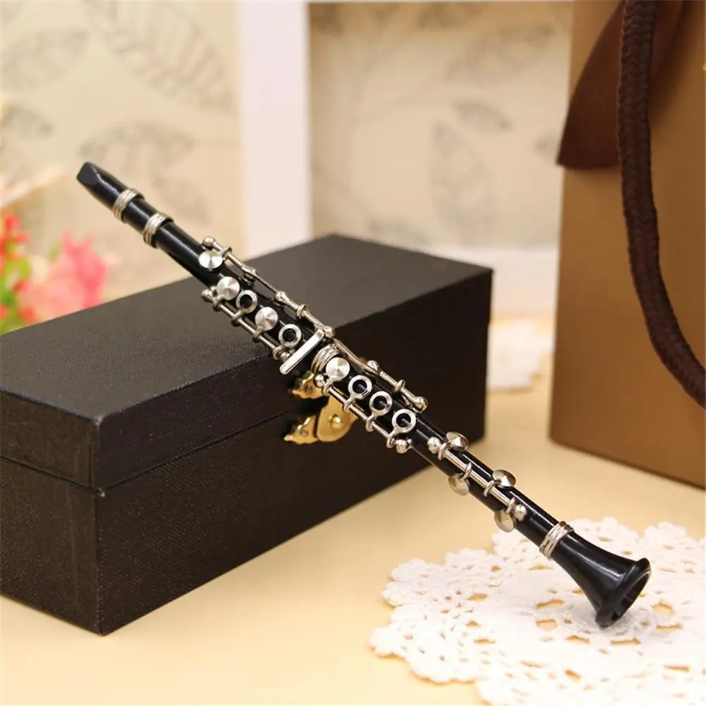 Clarinet Woodwind Instrument Mini Clarinet Model Musical Instrument Miniature Desk Decor Display With Black Leather Box + Bracket