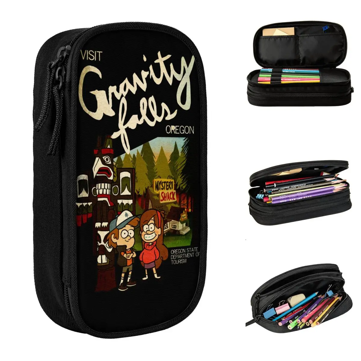 Lovely Visit Gravity Fall Pencil Case Pencil Pouch Pen for Girls Boys Large Storage Bag School Supplies Cosmetic Stationery