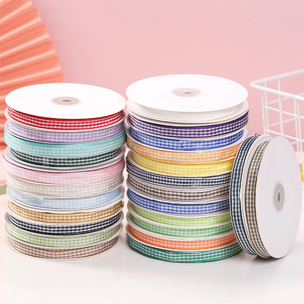 5 Yards Checked Polyester Ribbon 3/8 Inch Plaid Tartan Fabric Craft Ribbon for Hair Accessories Craft Wrapping Party Decorations