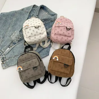 Zaino Mini alla Moda con Stampa Cartoon, Tracolla Regolabile, Cerniera, Piccolo Zaino Scolastico in Velluto a Coste per Donne
