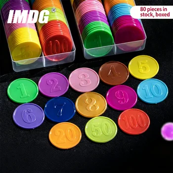 Set da 80 Pezzi di Monete Digitali in Plastica Colorata da 38mm, Varie Denominazioni, Gettoni per Giochi Educativi di Conteggio
