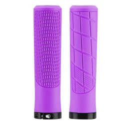 Rubber Shockproof Non-Slip Handlebar Grips with Aluminum Alloy Lock Cuffs for Balance and Mountain Bikes (Purple)