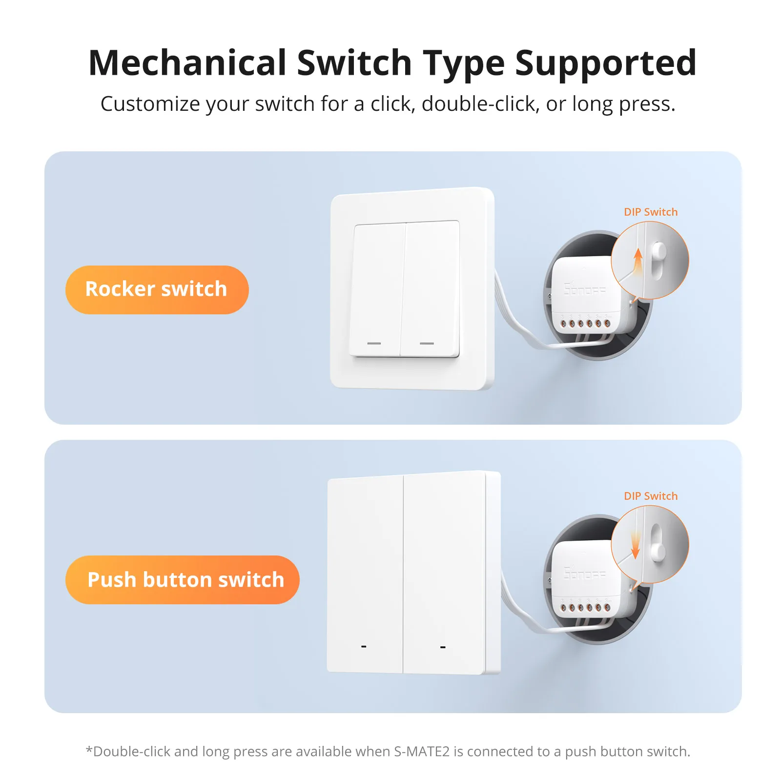 SONOFF S-MATE2 미니 사이즈 스위치 메이트 스마트 홈 장면 연결 지지대 기계식 스위치, eWeLink 리모컨 Alexa SmartThings