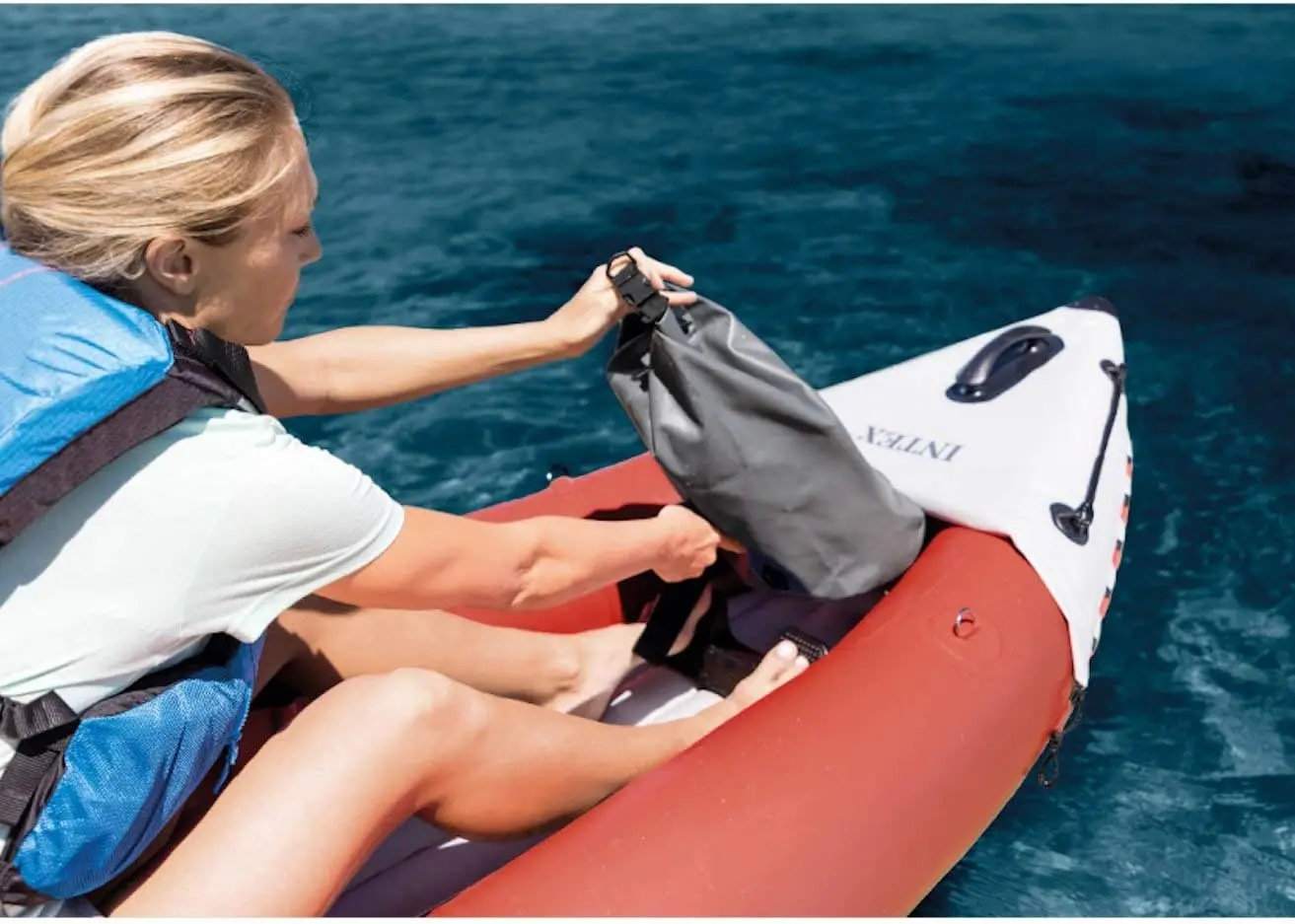 Excursion Pro 2 Person Vinyl Kayak with Oars and Air Pump for Touring Kayaks Water Sports and Outdoor Use Red