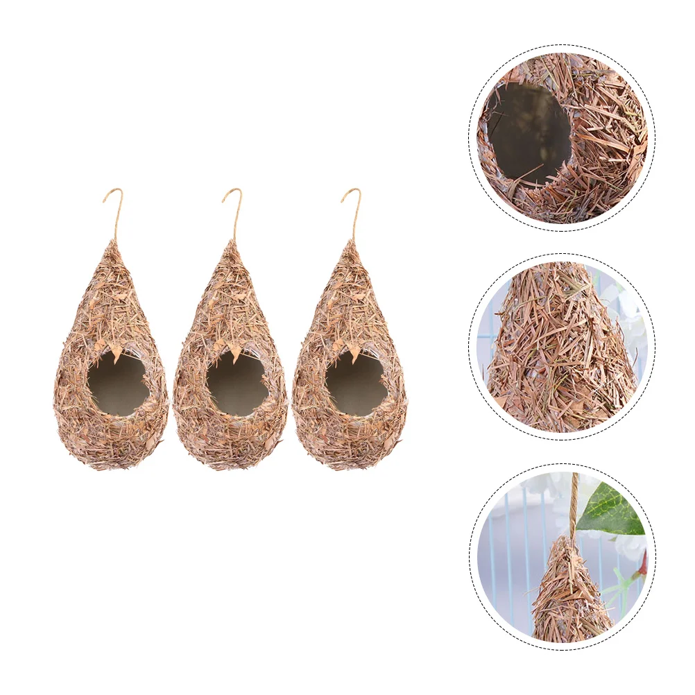 Bird nest 3pcs Bird Nest Natural Roosting Birdcage Hut Grass Hanging Bird Houses Finch Wild Shelter Garden Decor For