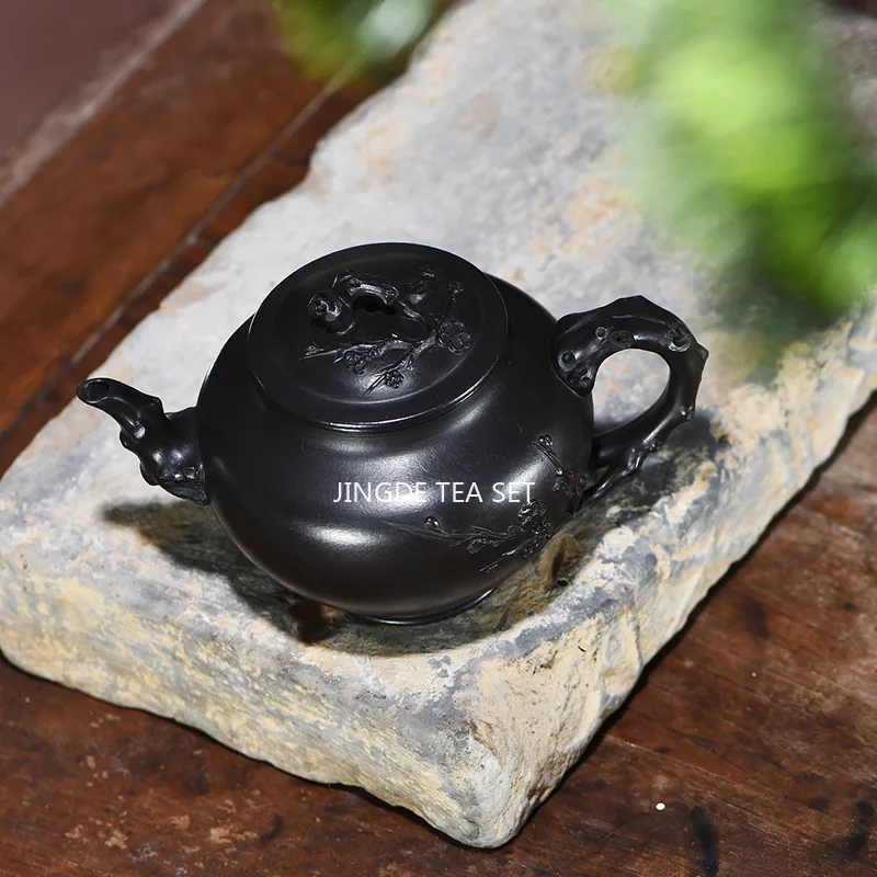 350ml Yixing high-end Yixing purple clay teapot raw ore black mud handmade stone spoon teapot