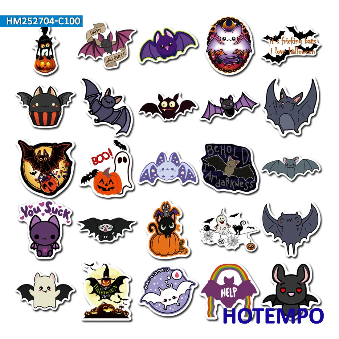 100 Stück, Halloween Aufkleber Set, Niedliche Cartoon Vampir Fledermäuse, Geist, Hexe, Geeignet für Dekoration, Laptop, Auto, Telefon, Motorrad, Sammelalbum, Gepäck, Lustiges Sticker-Paket – Detail 4