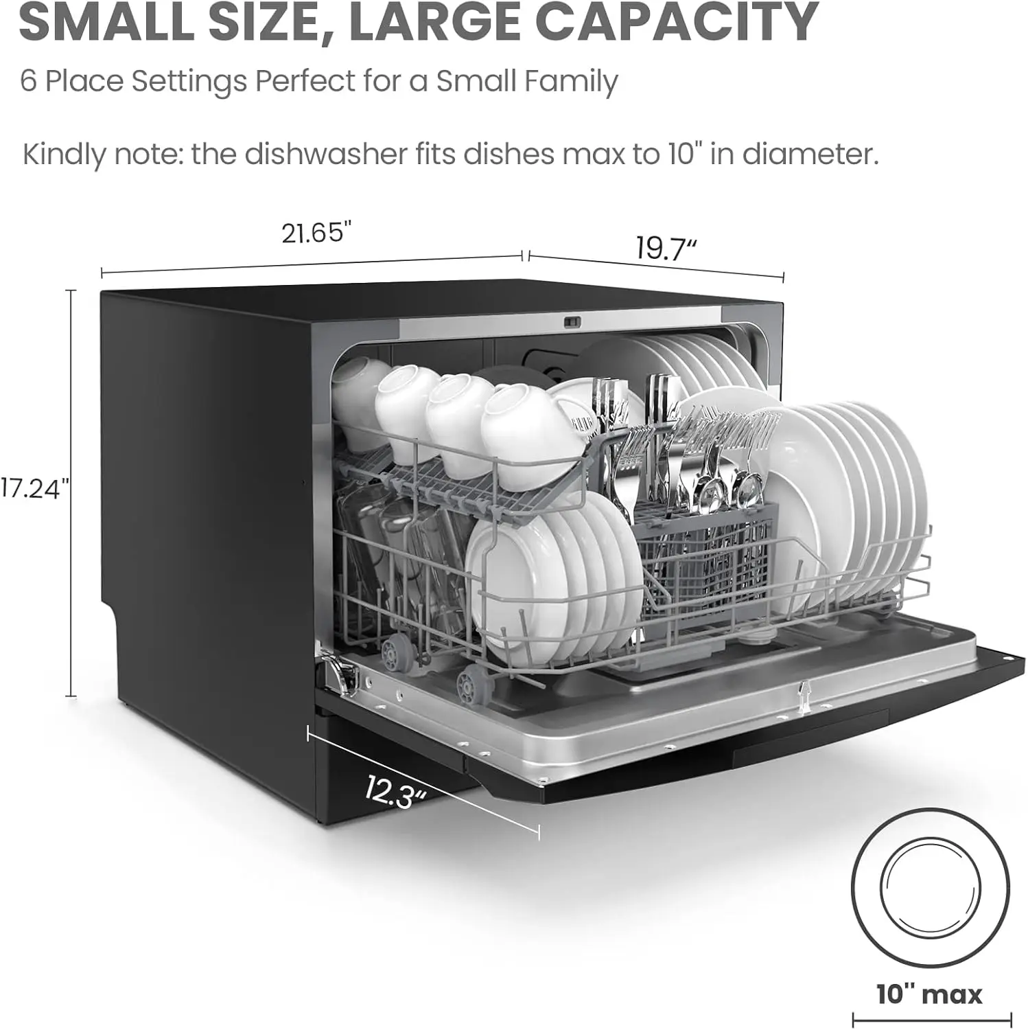 Countertop Dishwasher, Energy Star Portable Dishwasher, 6 Place Settings & 8 Washing Programs, Speed,Baby-Care, ECO& Glass Black 2