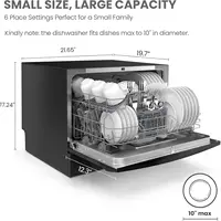 Countertop Dishwasher, Energy Star Portable Dishwasher, 6 Place Settings & 8 Washing Programs, Speed,Baby-Care, ECO& Glass Black 2