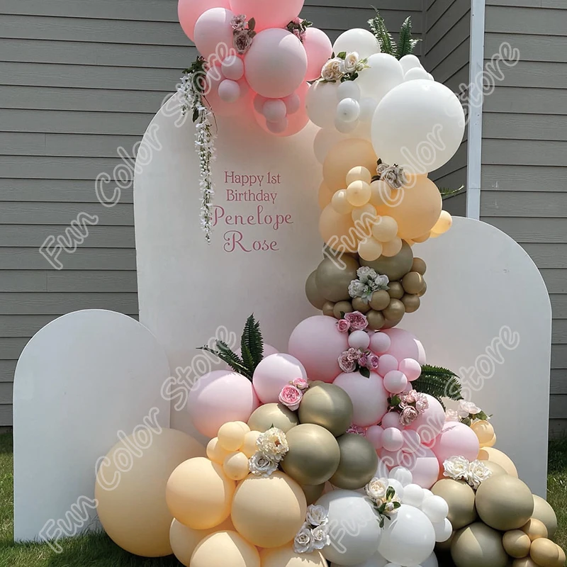 

162pcs Macaron Pink Birthday Party Balloons Garland Wedding Background Cream Peach Latex Events Coffee Baby Shower Decoration