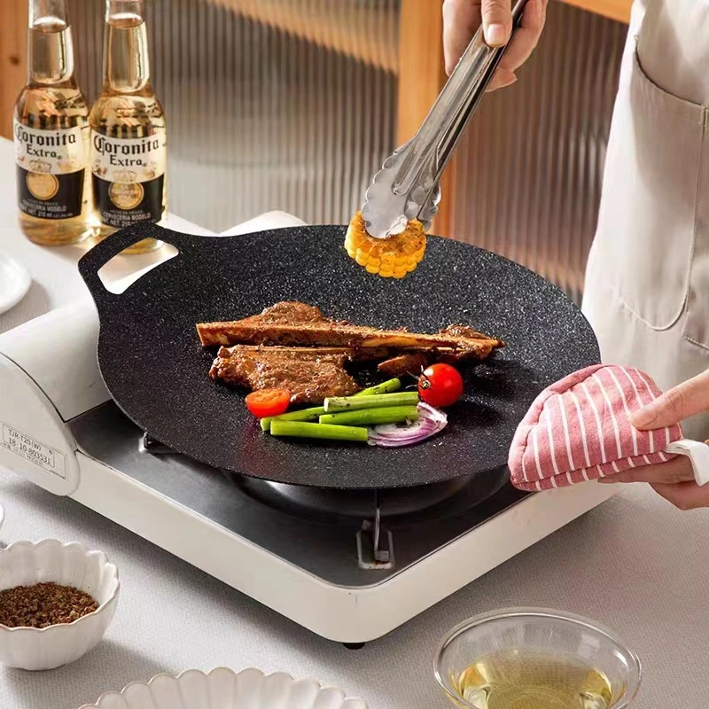 Outdoor Camping Grill Pan Cast Iron Non-Stick Barbecue Plate