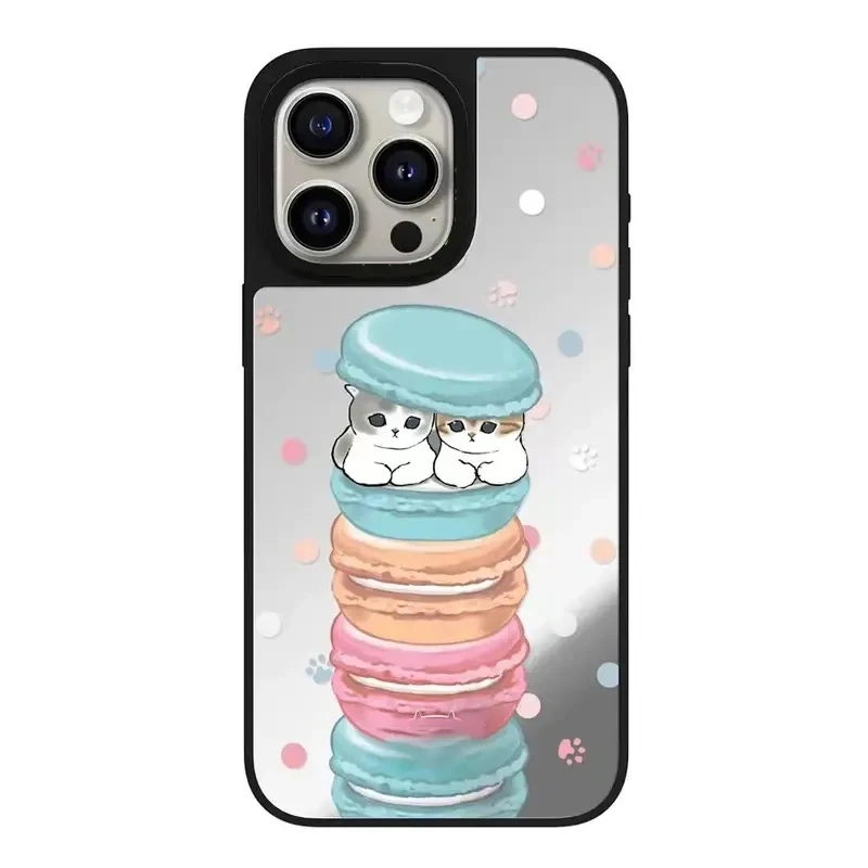 

Cute Dessert Cat Mirror Black Border Phone Case Cover for IPhone 11 12 13 14 15 Pro Max Case