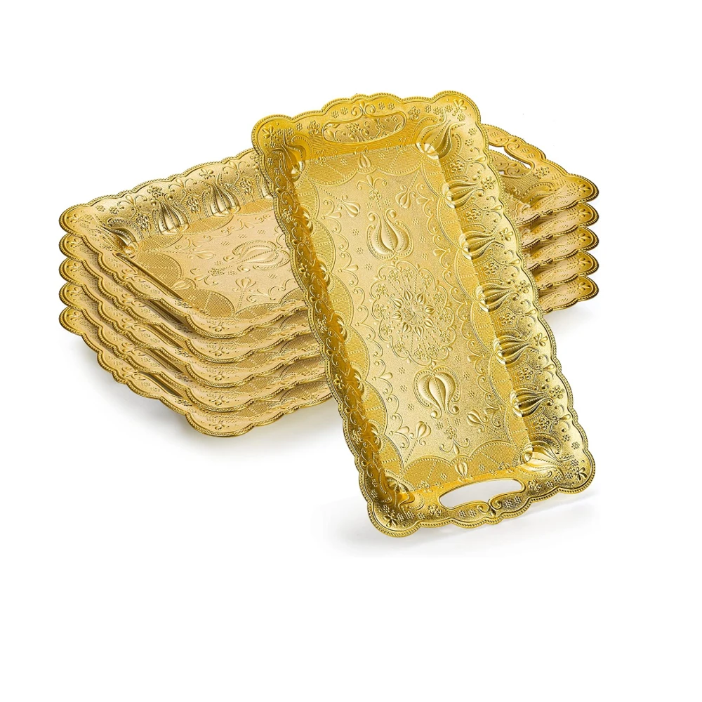 10 Rectangle Trays Gold Dessert Display Table Parties 13" Disposable Paper Cardboard in Elegant Shape for Platters Cupcake Dis