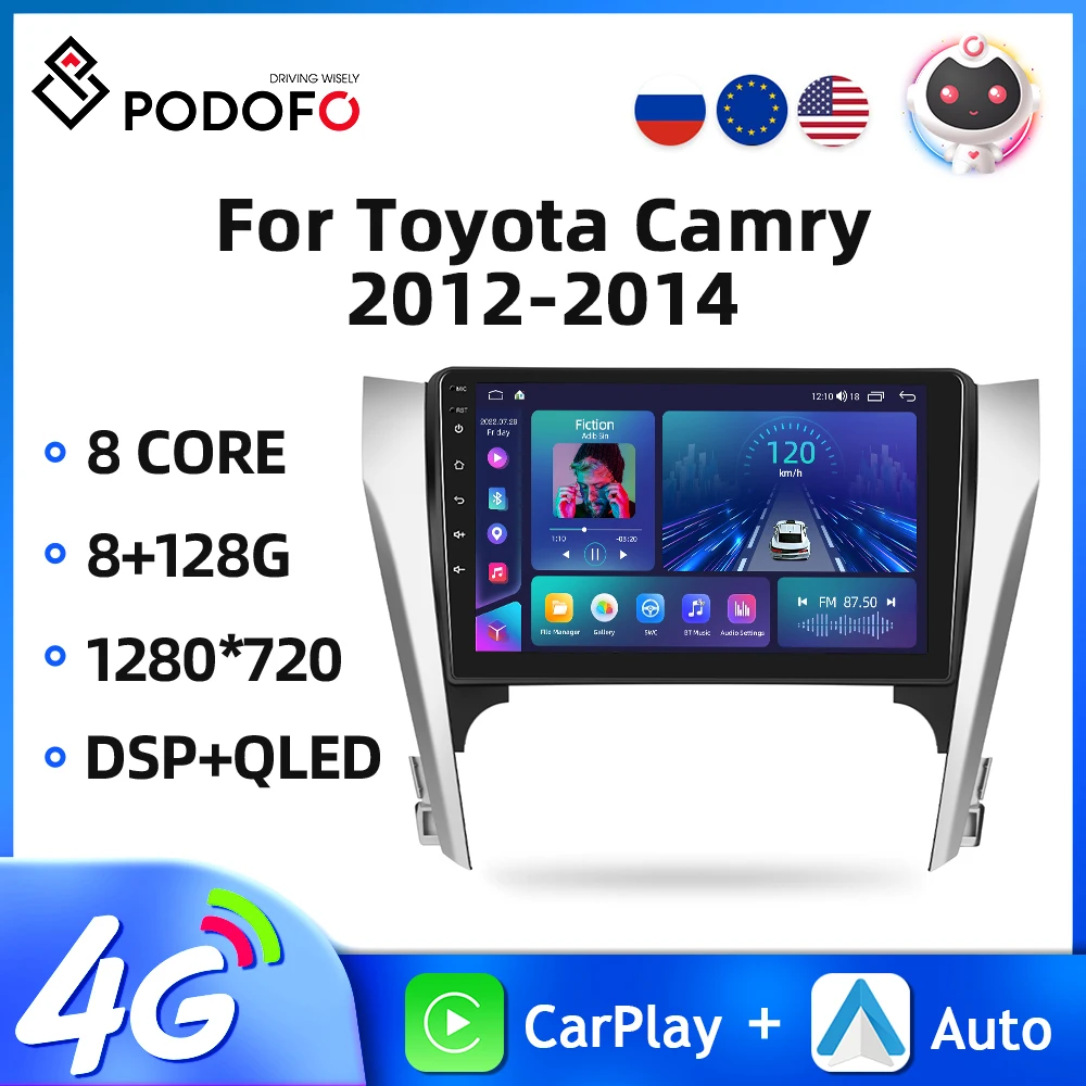 

Podofo Android 11 10.1'' Car Radio For Toyota Camry 2012-2014 2Din Automotive Multimedia Carplay Auto GPS Navigation Car Audio