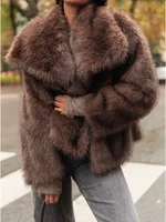 Brown Big Lapel Faux Fur Fury Women's Coats Fluffy Long Sleeved Thick Warm Fury Jackets 2024 Winter Lady Casual Street Outwear 1