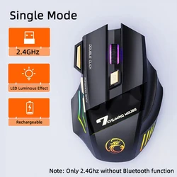 Enhanced Wireless Gaming Mouse - Dual Mode, Rechargeable, Silent with 7 - Color LED Lighting (Single Mode)