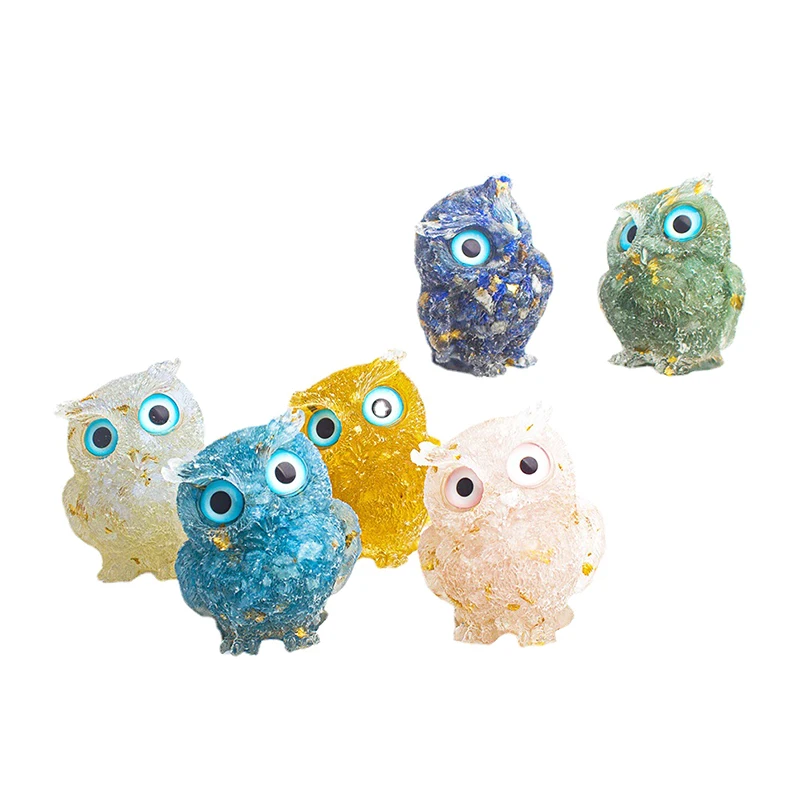 1PC Natural Crystal Cute Animal Image Macadam Drip Glue Owl Household Supplies Desktop Ornament