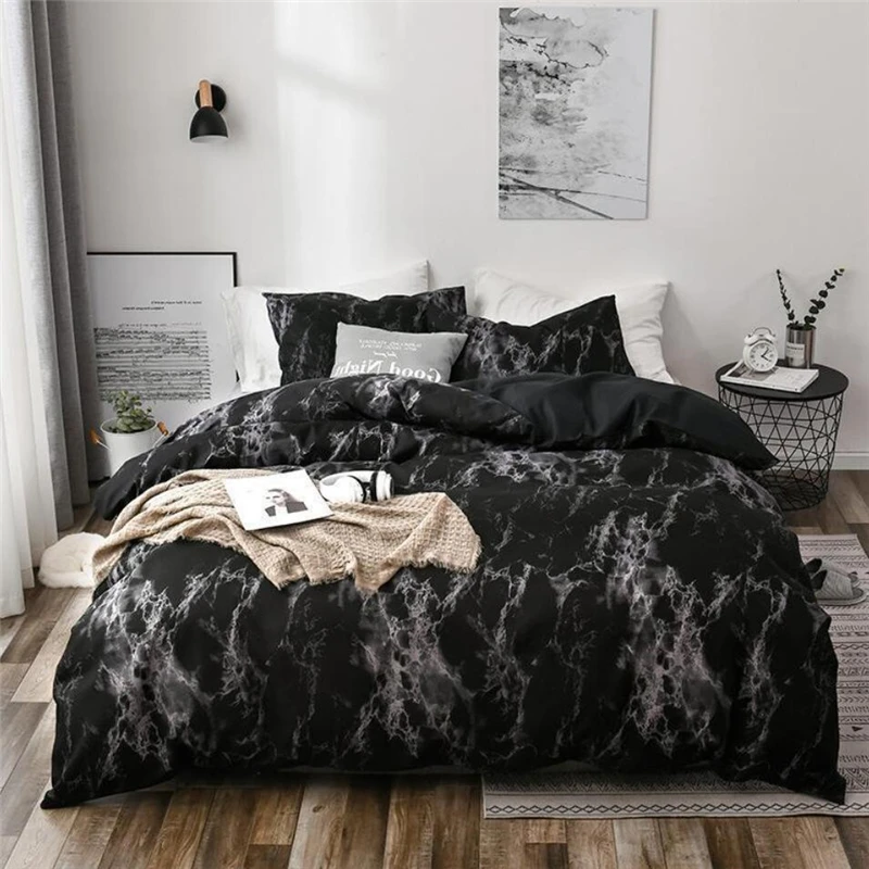 

Black Marble Duvet Cover Set Modern Abstract Marbling Bedding Set for All Seasons,Microfiber 1 Comforter Cover and 2 Pillowcases