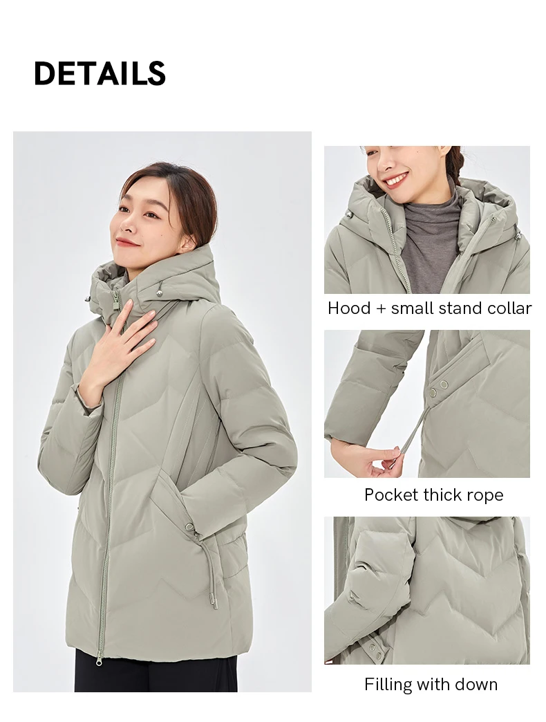 Chericom Down Jacket Women Winter Hooded Mid Long Duck Down Thick Warm Padded Coat Loose Versatile Commute Puffer Jackets 289193