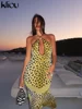 kliou Point Print Irregularly Maxi Dress Women Cross Halter Bandage Hollow Backless Fashion Vestidos Female Evening Party Wear 3