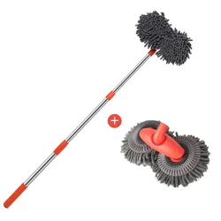 Telescopic Car Wash Foam Mop with Dual Brush Head (1 Mop and 1 Mop Head)