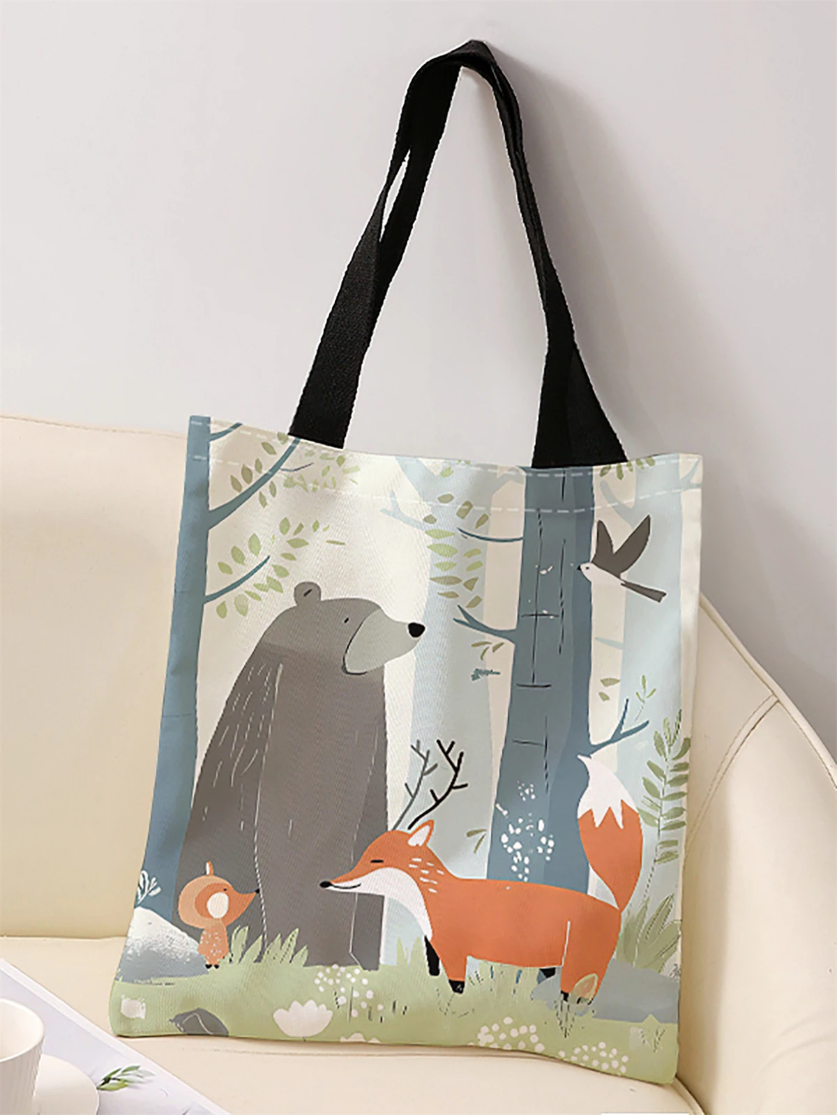 Animal pattern printed casual handbag, reusable fashionable backpack, multifunctional handbag, canvas shopping bag