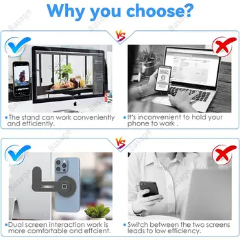 Magnetic Laptop Phone Holder Computer Monitor Side Cell Phone Slim& Foldable For iPhone 14/13/12 Series Case and All Phone 3