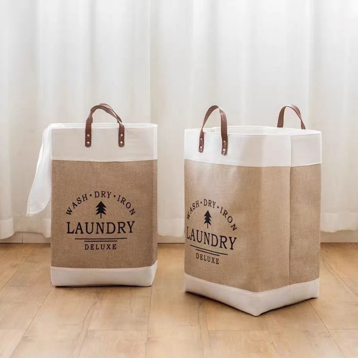 Linen Clothes Patchwork Letter Printing Collapsible Laundry Basket with Leather Handles for Storage Toys and Clothing 1PCS laundry basket portable hamper