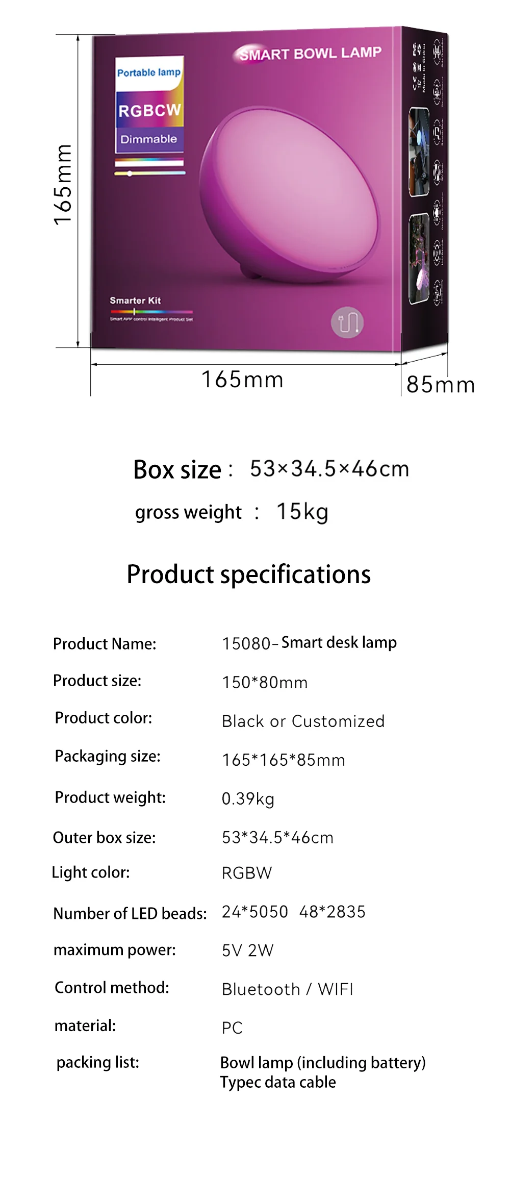 Tuya Wifi LED Smart Night Lights Dimmable Table Lamp RGB Table Bedside Bowl Lamp Voice APP Control Google Home Alexa Smartlife
