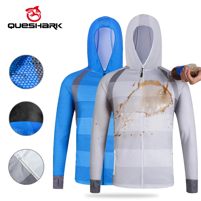 QUESHARK Quick Dry Hydrophobic Anti-fouling Fishing Jacket Men Stain-Resistant Cycling Hiking Trekking Sun-Protective Clothing