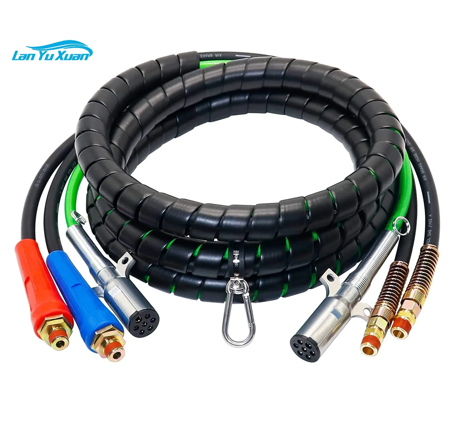 15 Ft 3 in 1 Wrap 7 Way ABS Electrical Cord Cable and Rubber Air Lines Hose Assembly for Semi Truck Trailer Tractor heavy truck bumper skeleton tractor commercial vehicle bumper skeleton bracket assembly