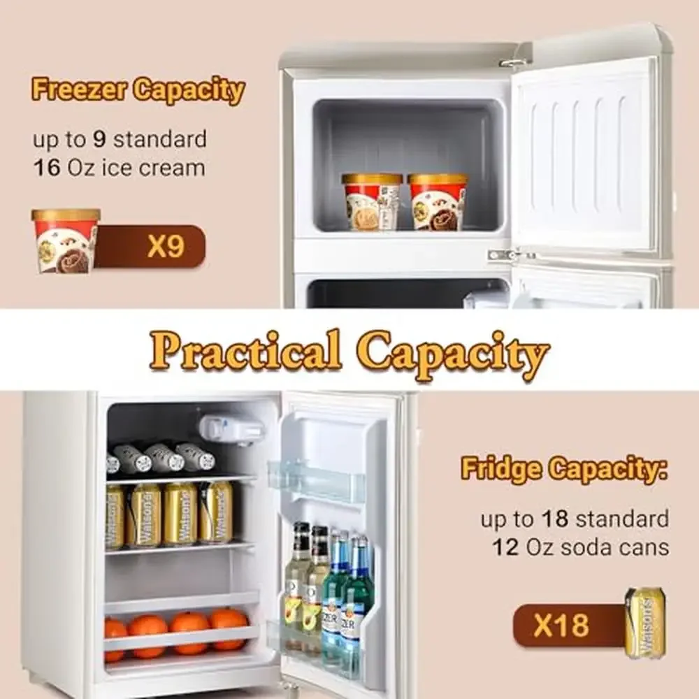 Double Door Retro Mini Fridge Freezer Combo Compact Kitchen Office Bar Glass Shelves Ice Trays Quiet Operation Energy Efficient 4 Double Door Retro Mini Fridge Freezer Combo Compact Kitchen Office Bar Glass Shelves Ice Trays Quiet Operation Energy Efficient 4
