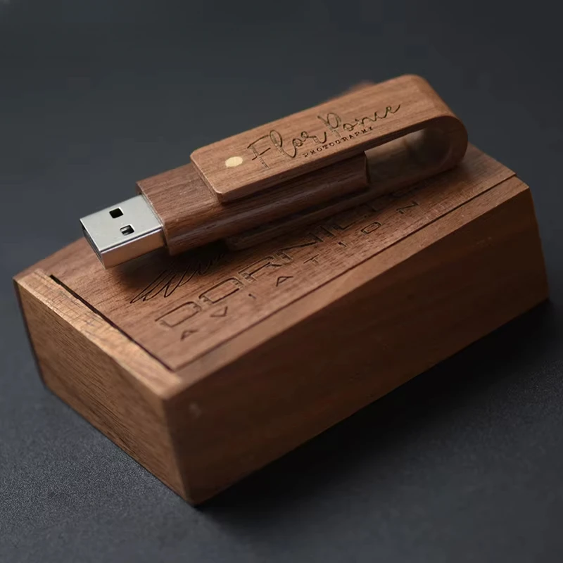 호두 나무 회전식 USB 플래시 드라이브 128GB 무료 맞춤형 로고 메모리 스틱 64GB 사진 스튜디오 Pendrive 32GB 크리 에이 티브 선물