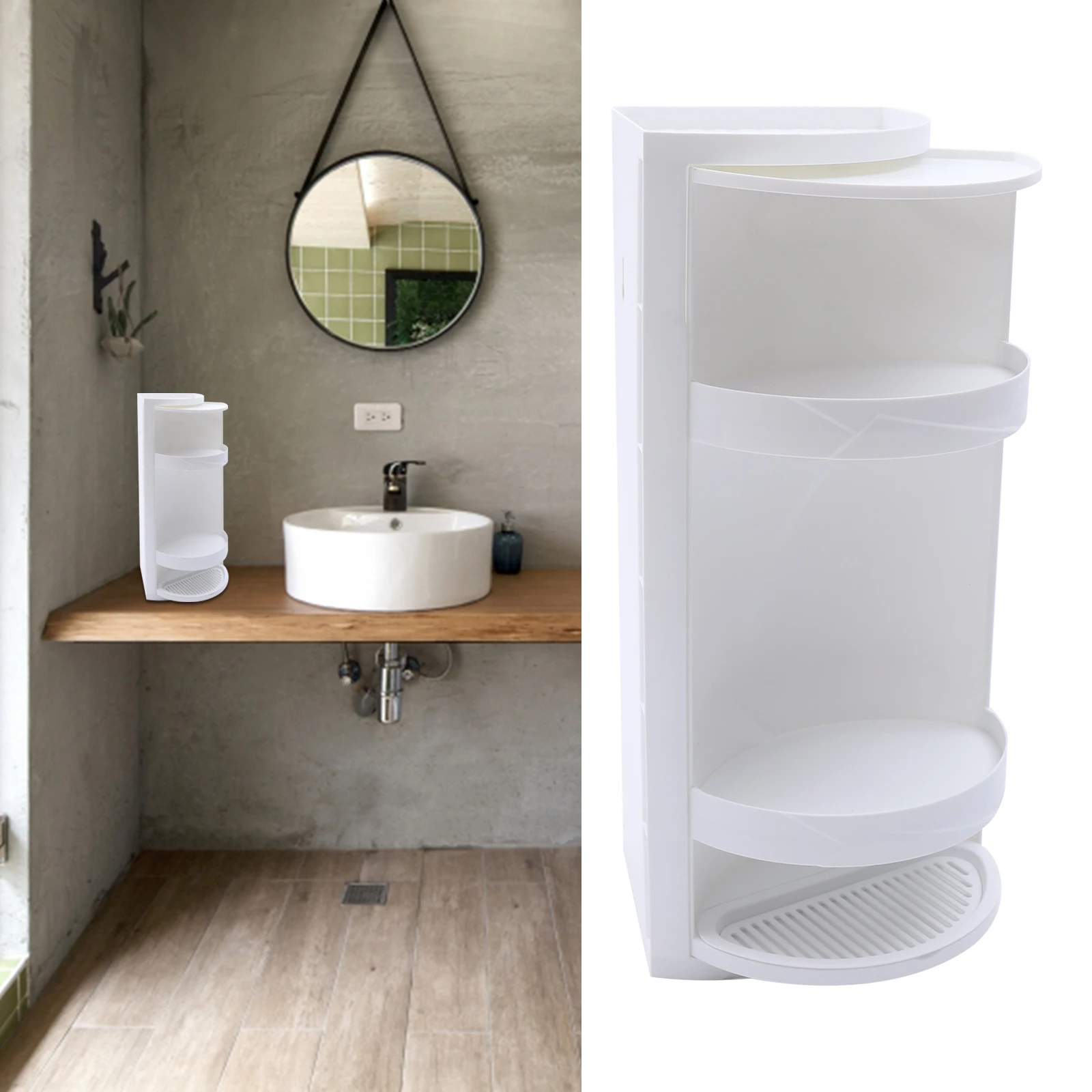 

Corner Shelf 360° Rotated Triangle Rack Bathroom Storage Holder Organizer Sink Bath Rack White