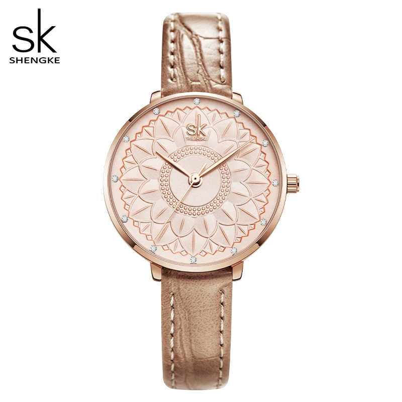 

SINOBI Fashion Leather Strap Women Watches Sunflower Face Woman's Quartz Wristwatches Original Ladies Elegant Clock Reloj Muje