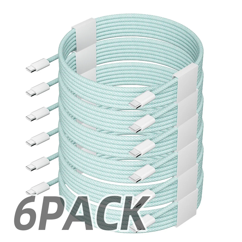 6개입 2M/6피트 60W USB C to USB C 직조 충전 케이블 아이폰 15 Pro Max PD 고속 충전 USB C 데이터 케이블