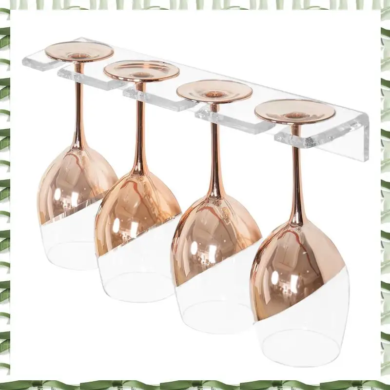 2 Piece Wine Glass Holder Wall Mounted Cup Holder Wine Glass Hanging Rack Transparent Kitchen Cupboard Bar Organizer Hanger