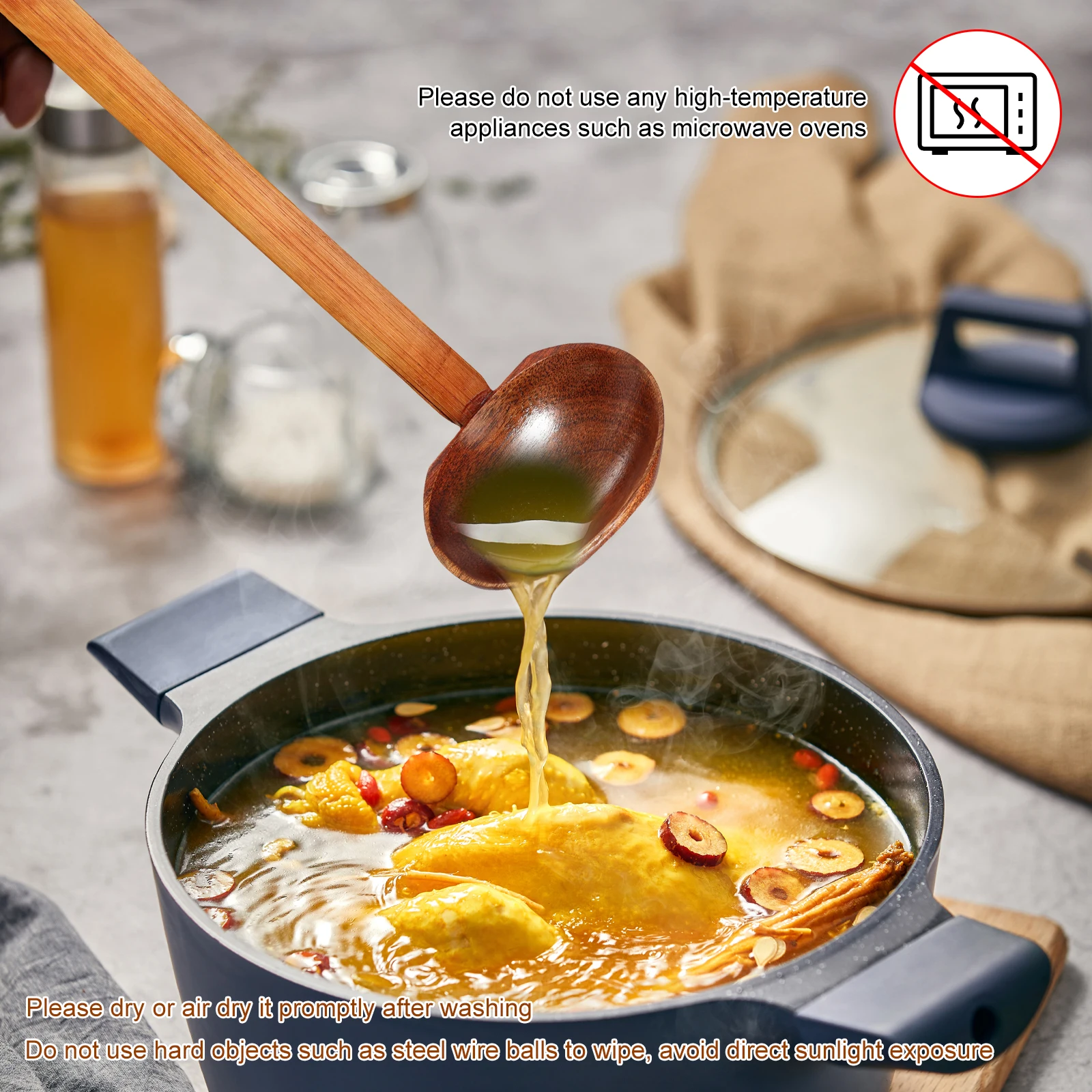 10PCS Wood Soup Spoon with Long Handle Japanese Style Ramen Spoon Large Hot Pot Tortoise Shell Serving wooden spoon wooden cooking spoon soup spoon