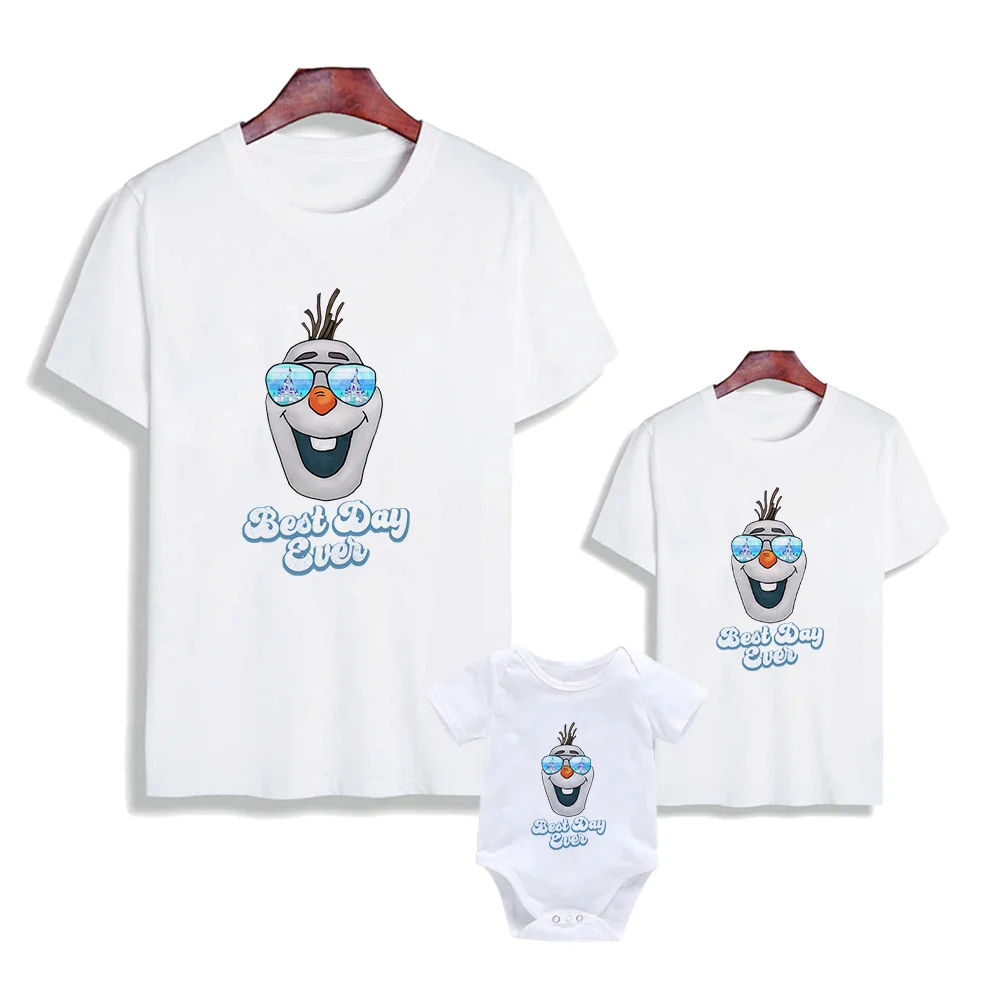 

Best Day Ever Olaf of Skiing T-shirt Top Frozen II Famliy Look Tshirt White Baby Girl Boy Women Men Harajuku Baby Onesie