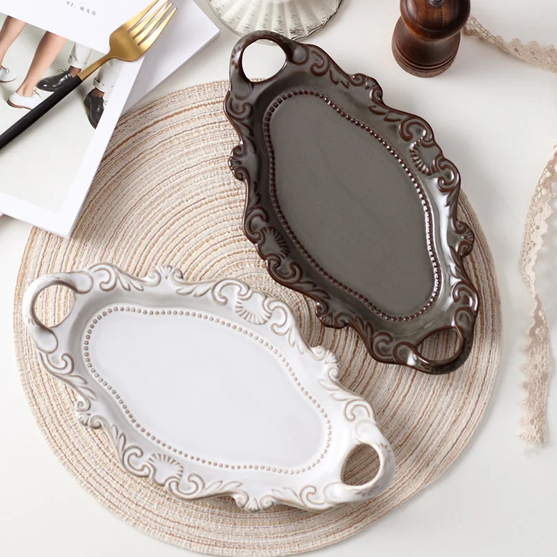 Embossed Ceramic Dinner Plates Steak Plate Wedding Storage Serving Tray Restaurant Tableware