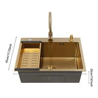 Gold Kitchen Sink,Rectangular Sink Single Bowl Sink with Draining Basket&Gold Soap Dispenser&Gold Faucet 60*45CM 5