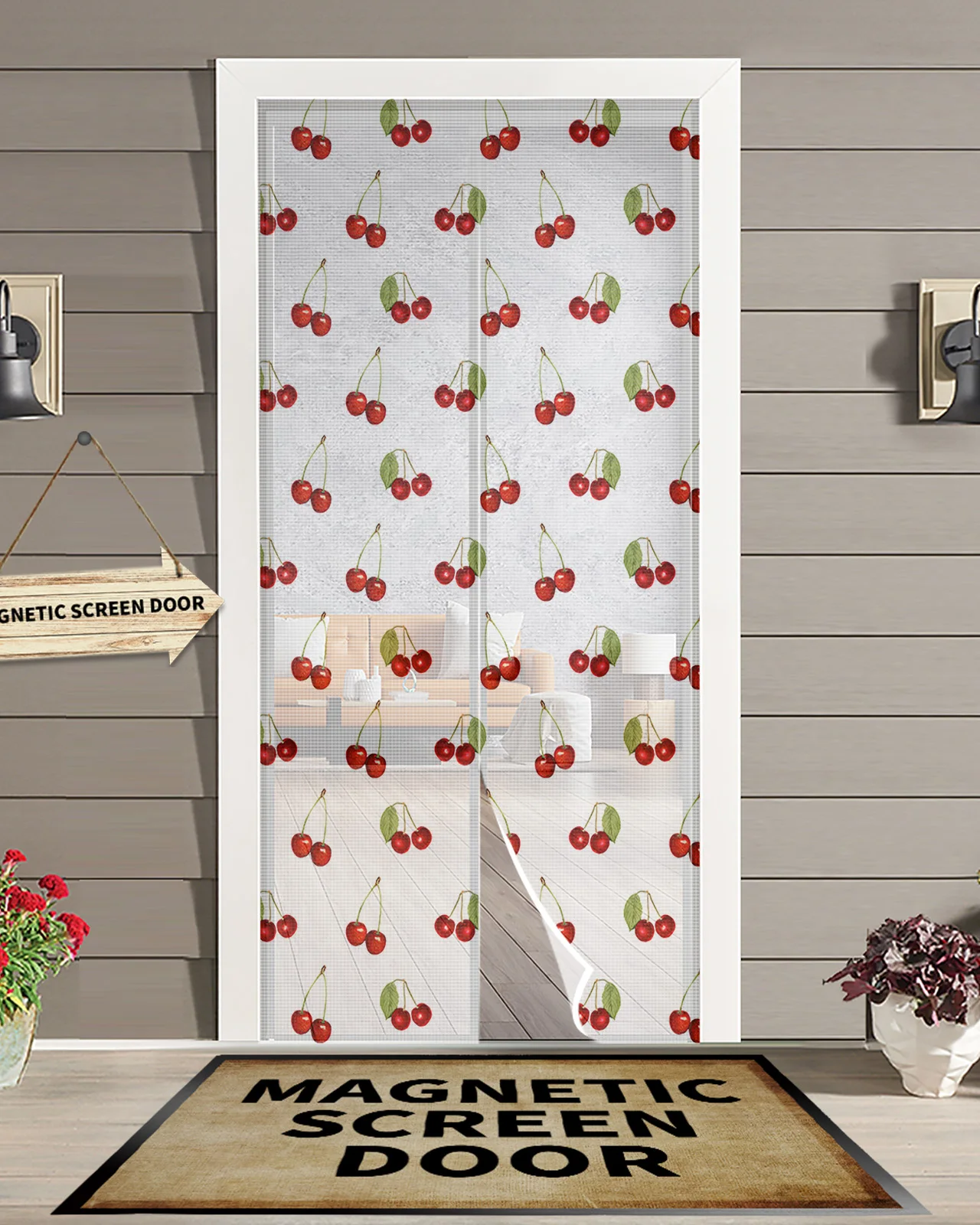 

Cherry Fruit Retro Kitchen Curtain Magnetic Mosquito Net Curtains Summer Bedroom Anti Insect Door Curtain