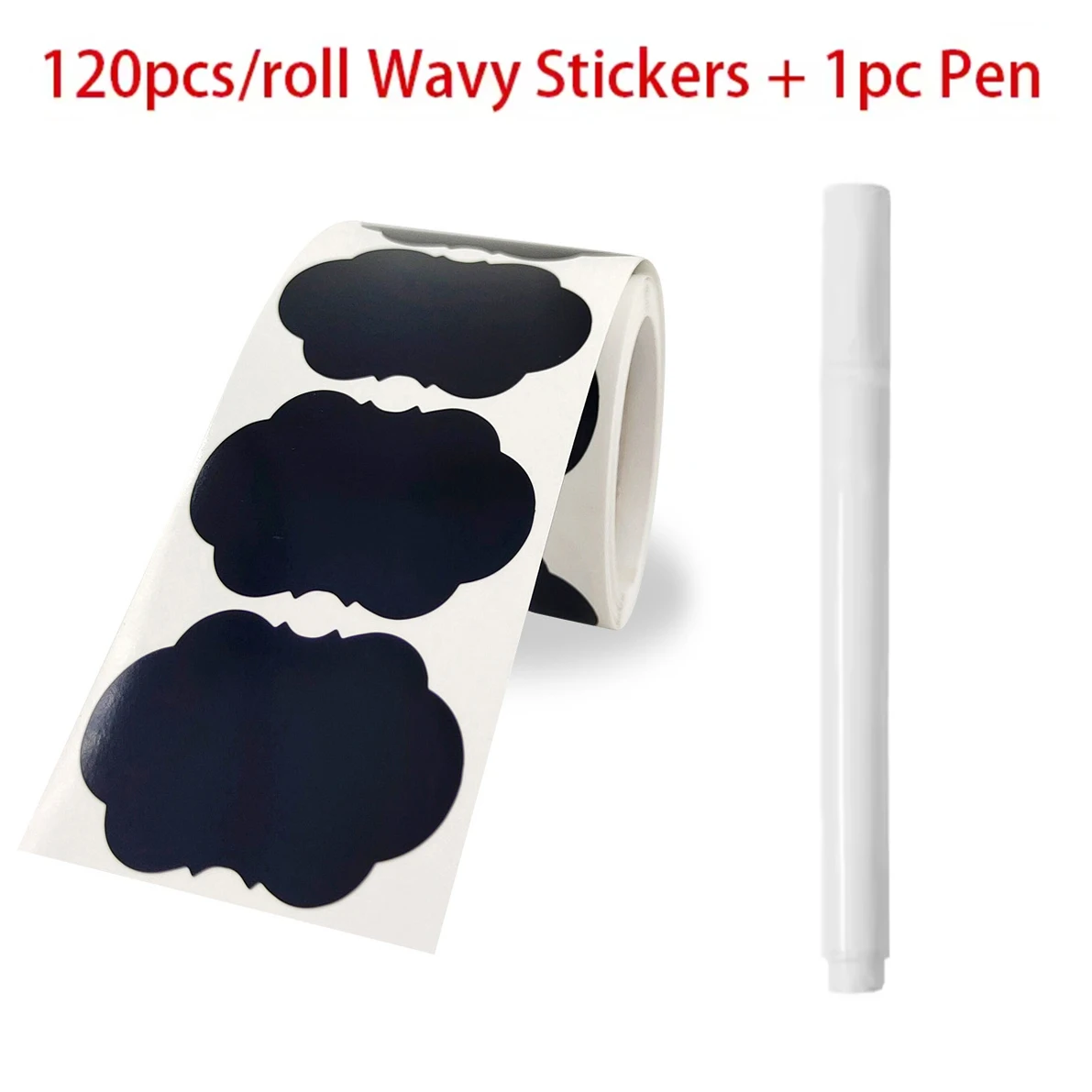 Removable Blackboard Stickers 120Pcs/Roll 3 Styles With Erasable Pen Waterproof Chalkboard Labels for Home & Kitchen 1.4*2.2inch