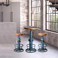 3 Piece Pub bar Set Retro Round bar Table and Stools for 2 Height Adjustable Pub Table and stools Match bar Height and Counter B 1